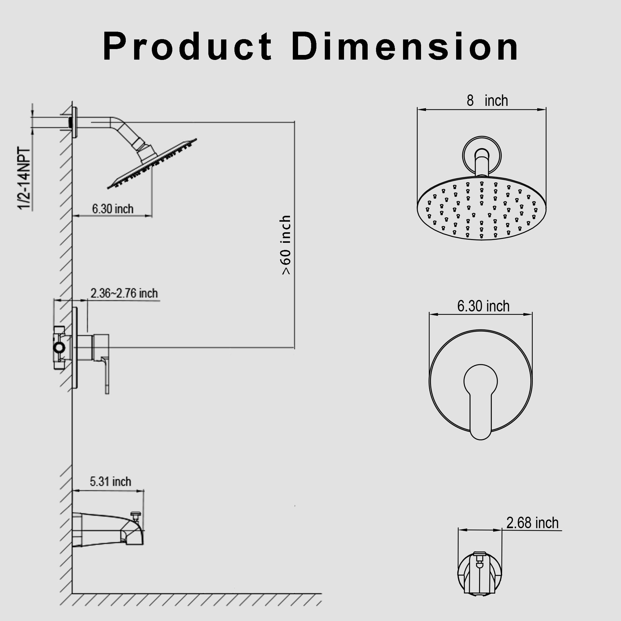 HoliSpa Tub Shower Faucet, Chrome Tub Shower Faucet Set with 8-Inch Rainfall Shower Head and Tub Spout, Shower Tub Faucet Set Complete (Included Shower Valve), Tub Shower Trim Kit, Polished Chrome