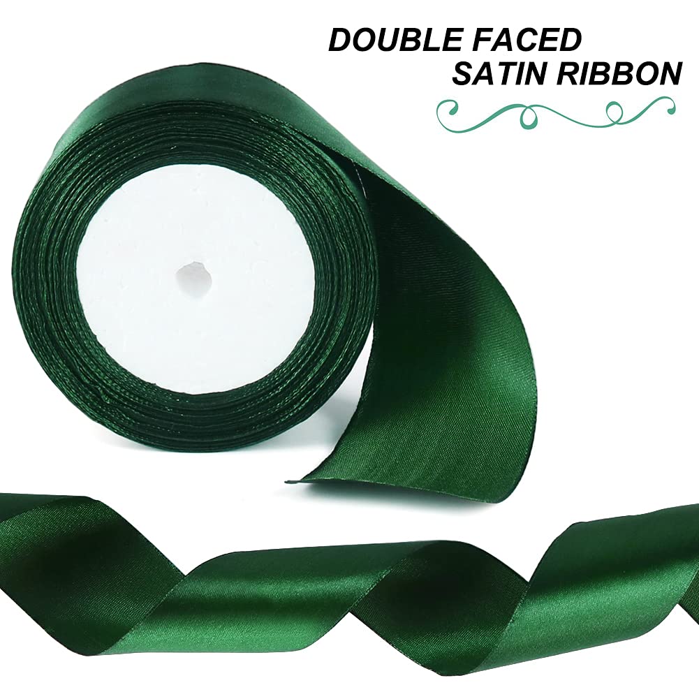 Green Satin Ribbon, 24 Yards 2 inch Wide Silky Gift Ribbon for Bow Making, Christmas Gift Wrapping, Gift Box Packaging, Crafting, Christmas Tree Decorations