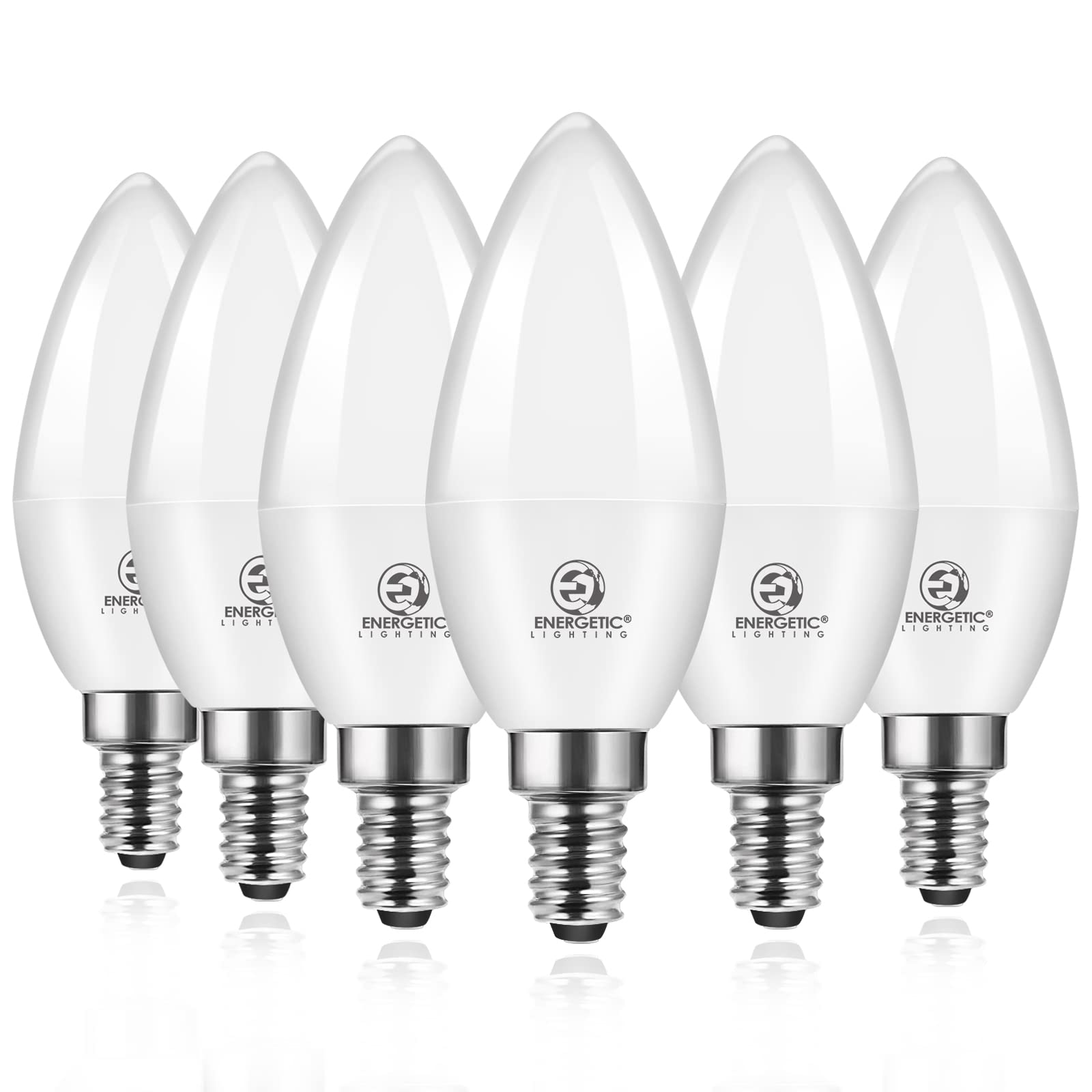 Energetic E12 LED Candelabra Light Bulbs 5.5W (60 Watt Equivalent), Daylight 5000K, 600LM Chandelier Light Bulbs, B11 Candle Bulbs for Ceiling Fan, RA 80 Recessed Can Light, Non-Dimmable, Pack of 6