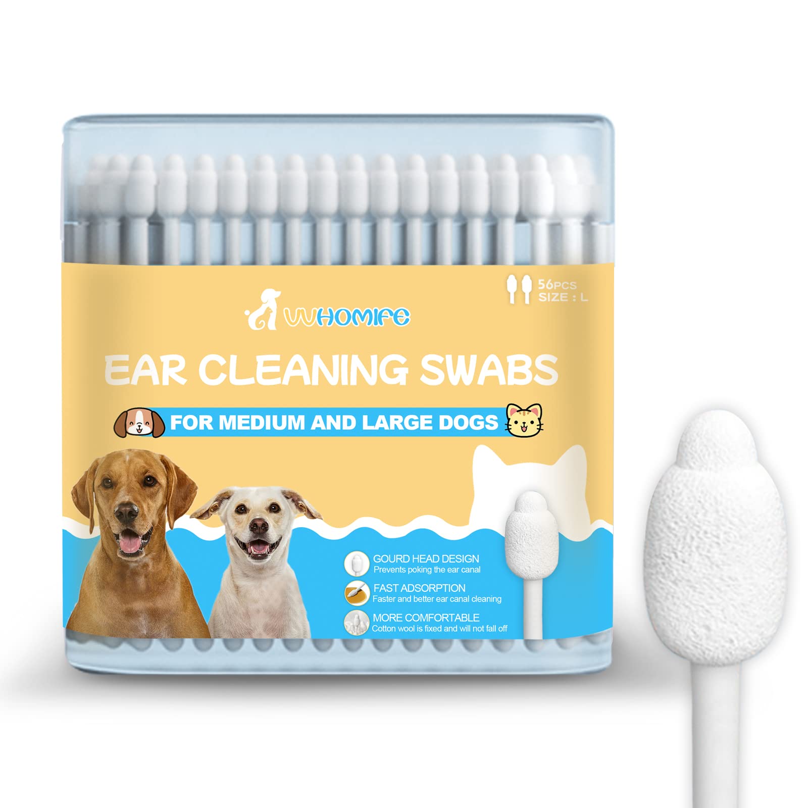 Dog Ear Cleaner dog ear infection treatment Gourd-shaped swabs prevent accidental injury to the ear canal for safer cleaning of your pet's ears. Specifically designed for dogs and cats, L 56 Pcs