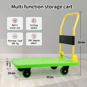 Uholan Service Cart Platform Truck, Heavy Duty 880LBS Plastic Utility Cart 35.2"x 23.4" Platform Cart Dolly Warehouse Moving Push Hand Truck,Heavy-Duty Utility Hand Truck（Green）