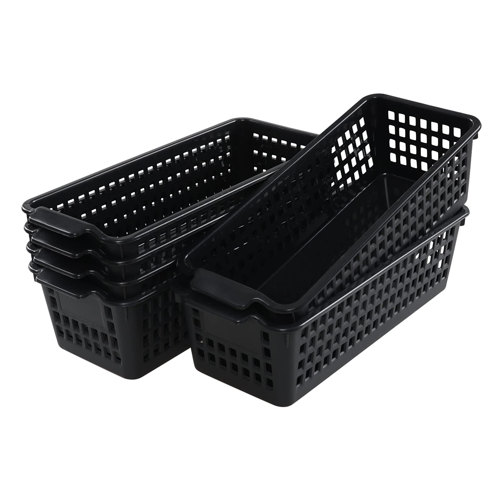 Yarebest Plastic Slim Storag Basket, 6 Packs Small Organizer Basket Bins, Black