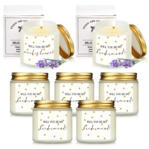 7 pcs bridesmaid gifts candle maid of honor candle matron of honor gift for women lavender scented candles gifts bridal proposal invited favor for bridal shower wedding