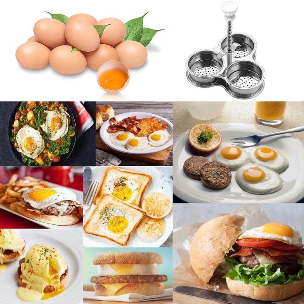 3 Cups Egg Poacher,Poached Egg Maker Stainless Steel Egg Poaching Pan For Frying Eggs and Egg Mcmuffins Egg For Breakfast