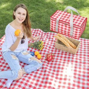 Insulated Picnic Bag Reusable,Beach Bag Cooler Bags, Cooler Bags with Zippered Top - Insulated Bag for Hot or Cold,Picnic,Beach,Food Delivery, Outdoor (13.8x7.9x7.9 in) (Red)