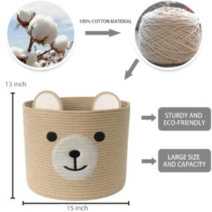 Bear Laundry Baskets Laundry Hamper Storage Basket with Handles,Decorative Basket for Living room,Woven Storage Basket for Toys Bin Pillows Blankets Clothes (Khaki - Version 2)