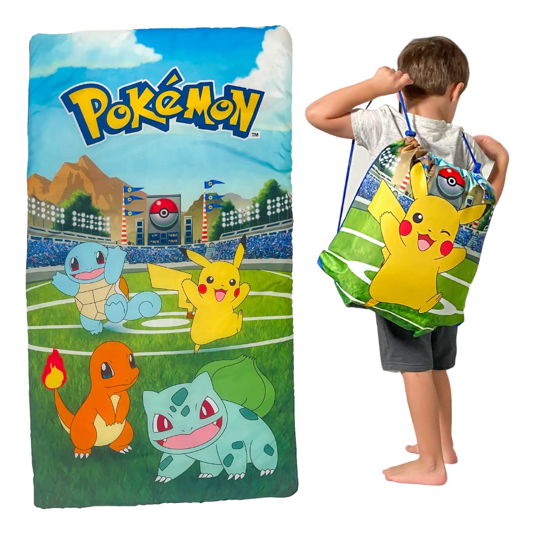 Pokémon Anime Kids Soft Lightweight 2 Piece Sleeping/Slumber Bag and Sling Bag Set, 46"(L) X 26"(W) (Official Licensed Pokémon Product) by Franco