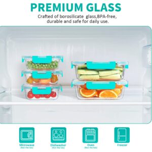 KOMUEE 12 Packs Glass Meal Prep Containers Set, Glass Food Storage Containers with Locking Lids, Airtight Glass Lunch Containers, Microwave, Oven, Freezer & Dishwasher Friendly, Green