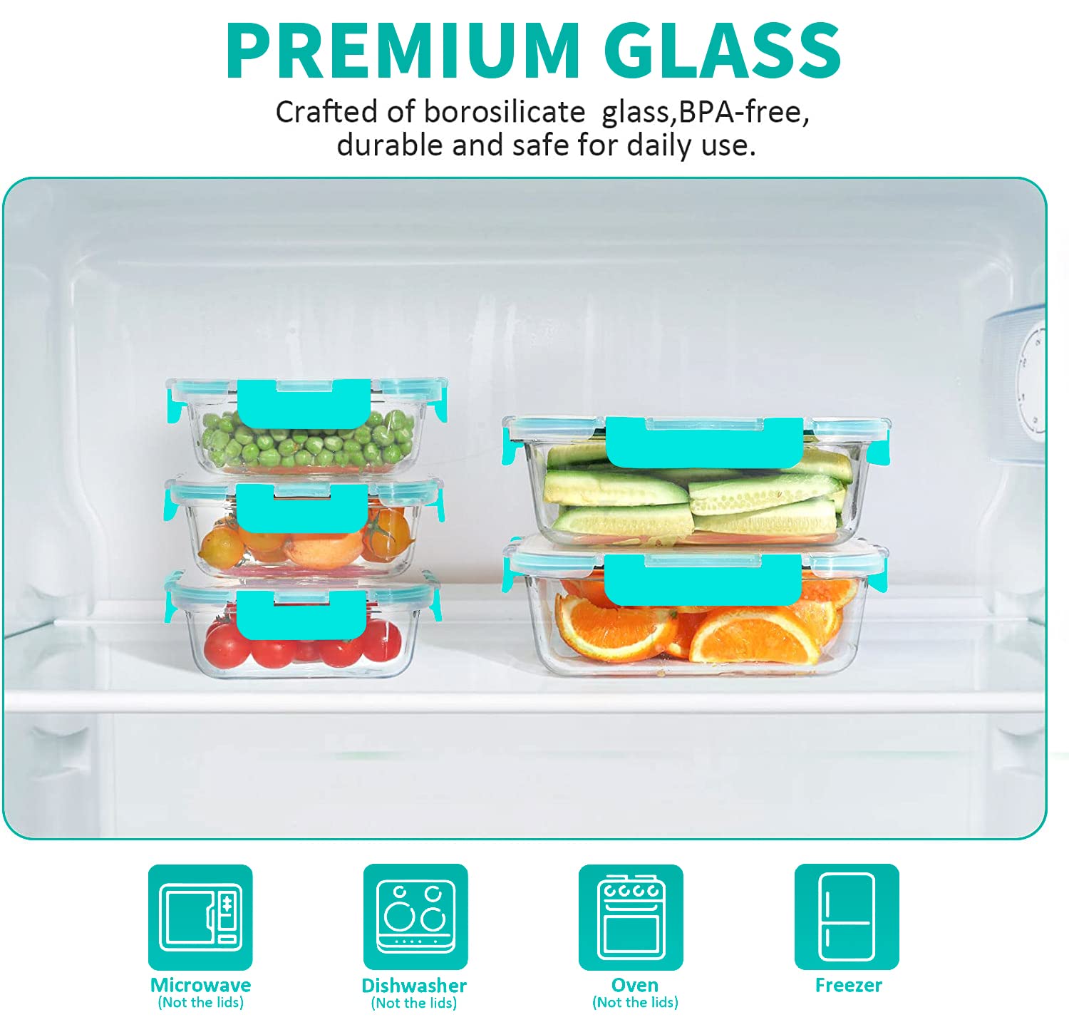 KOMUEE 12 Packs Glass Meal Prep Containers Set, Glass Food Storage Containers with Locking Lids, Airtight Glass Lunch Containers, Microwave, Oven, Freezer & Dishwasher Friendly, Green