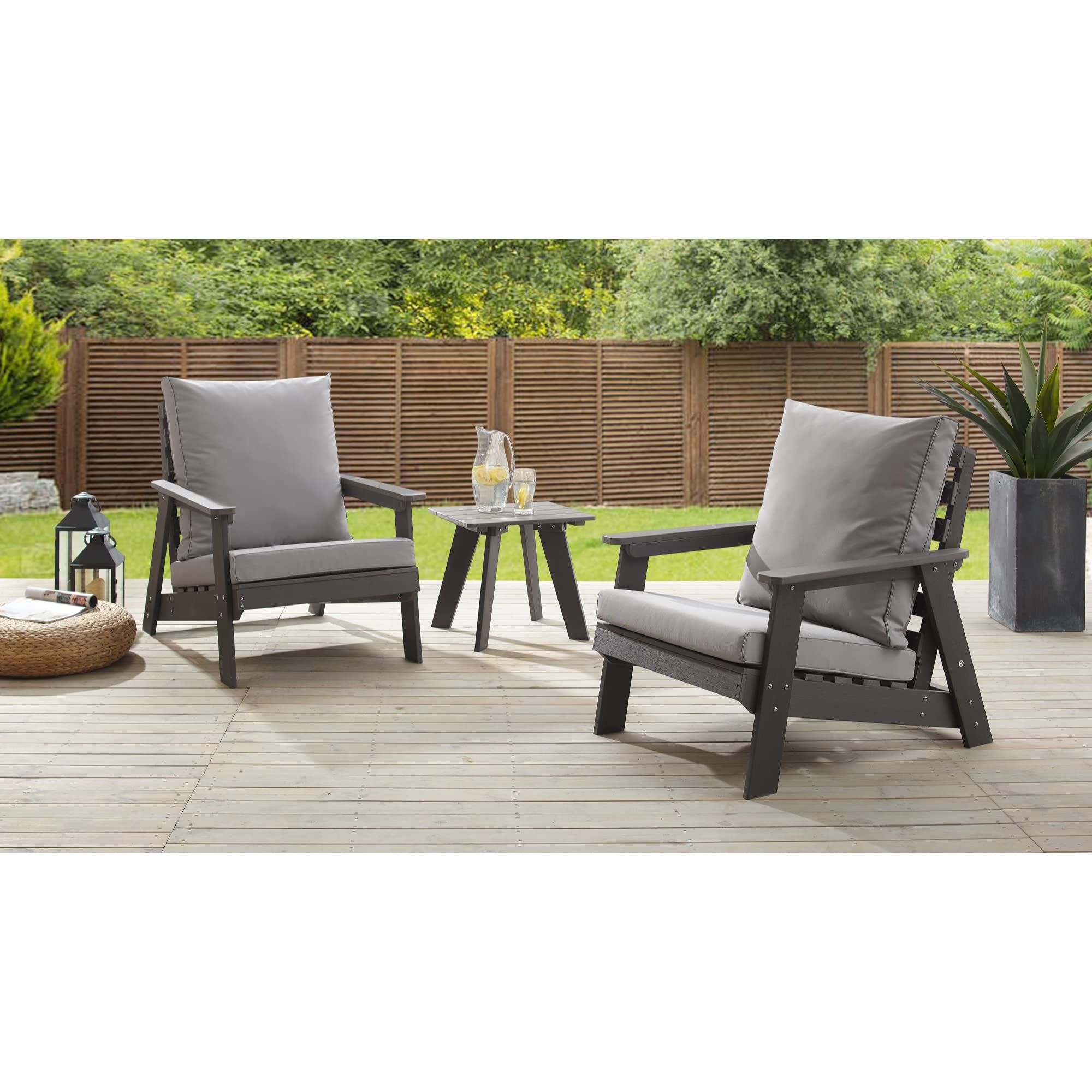 Inspired Home Estefany Outdoor - 3Pc Seating Group | Strong & Durable | Fade Proof with Washable Cushions | Dark Gray