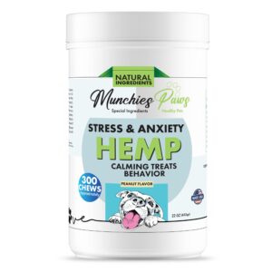 Munchies Paws Dog Treats Stress Relief Made in USA Stress and Anxiety Organic Hemp 300 Count (Peanut Butter)