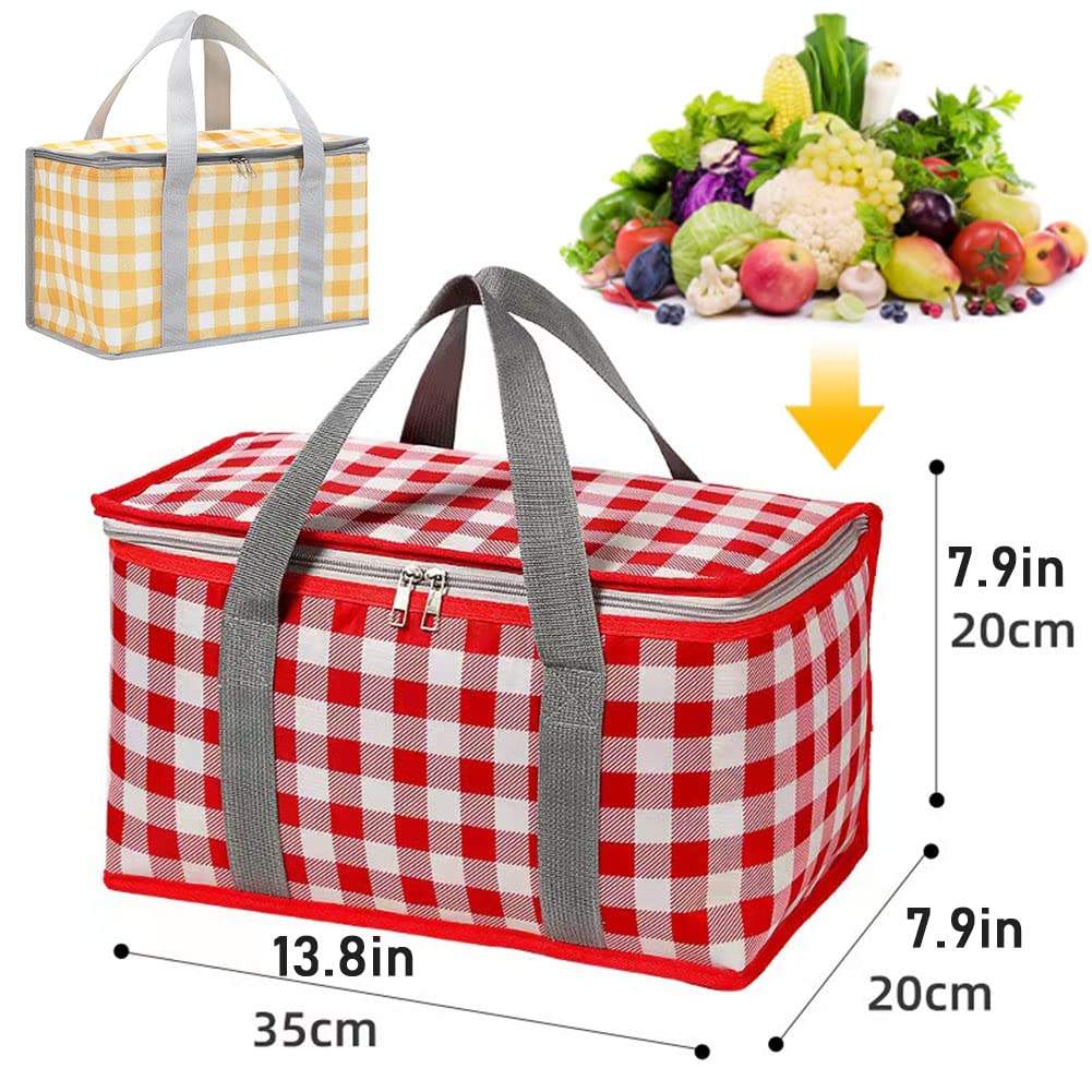 Insulated Picnic Bag Reusable,Beach Bag Cooler Bags, Cooler Bags with Zippered Top - Insulated Bag for Hot or Cold,Picnic,Beach,Food Delivery, Outdoor (13.8x7.9x7.9 in) (Red)