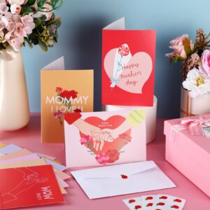 Fuutreo 180 Pack Mother's Day Card Assortment with 180 Envelopes and 180 Cute Stickers Floral Mother's Day Greeting Cards Blank Inside for Mother's Day Birthday Supplies, 4 x 6 Inch, 12designs