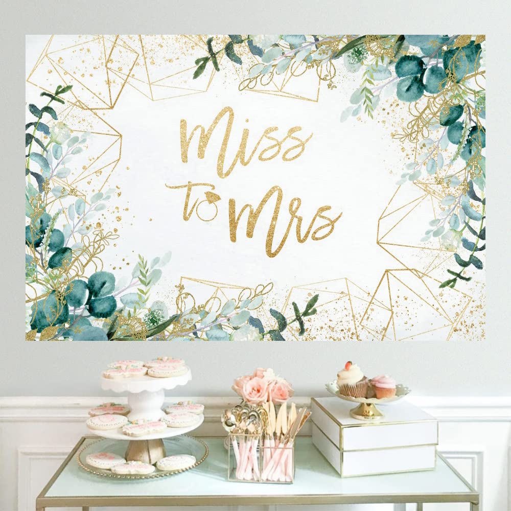 Miss to Mrs Bridal Shower Backdrop Greenery Green Leaves Wedding Photo Background 7x5ft Bride to Be Engagement Backdrop for Photography Bridal Shower Decorations Cake Table Banenr Photo Booth Props