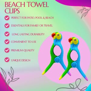 Performore 2 Pack of Parrot Beach Towel Clips, Portable Towel Holder Clips, Secure Clips for Beach Chairs Deck Patio Pool Boat Cruise Lounge Chair Accessories (Light Blue and Green)