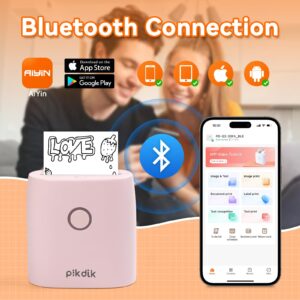 PikDik Mini Pocket Thermal Printer - PD-Q2 Portable Bluetooth Inkless Printer Machine 300 DPI Compatible with Android & iOS for 2 Inch Work List,Photo,Receipt,Children DIY,QR Code,Pink