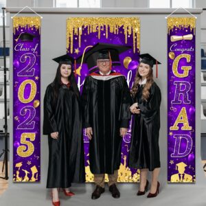 Graduation Decorations Class of 2025 Purple and Gold Congrats Grad Banner and You Did It Graduation Door Cover for High School College Graduation Party Supplies(Purple)