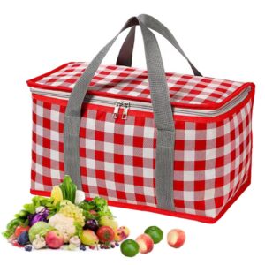 insulated picnic bag reusable,beach bag cooler bags, cooler bags with zippered top - insulated bag for hot or cold,picnic,beach,food delivery, outdoor (13.8x7.9x7.9 in) (red)