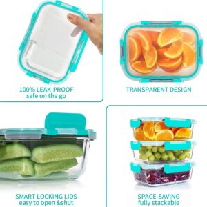 KOMUEE 12 Packs Glass Meal Prep Containers Set, Glass Food Storage Containers with Locking Lids, Airtight Glass Lunch Containers, Microwave, Oven, Freezer & Dishwasher Friendly, Green