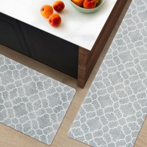 FRESHMINT Kitchen Mat Set of 2, Anti-Fatigue Cushioned Kitchen Mats for Floor, Waterproof Non Slip Comfort Standing Mat, Boho Kitchen Rug for Kitchen Decor, Sink, Office, 17"x30"+17"x47", Stone Gray