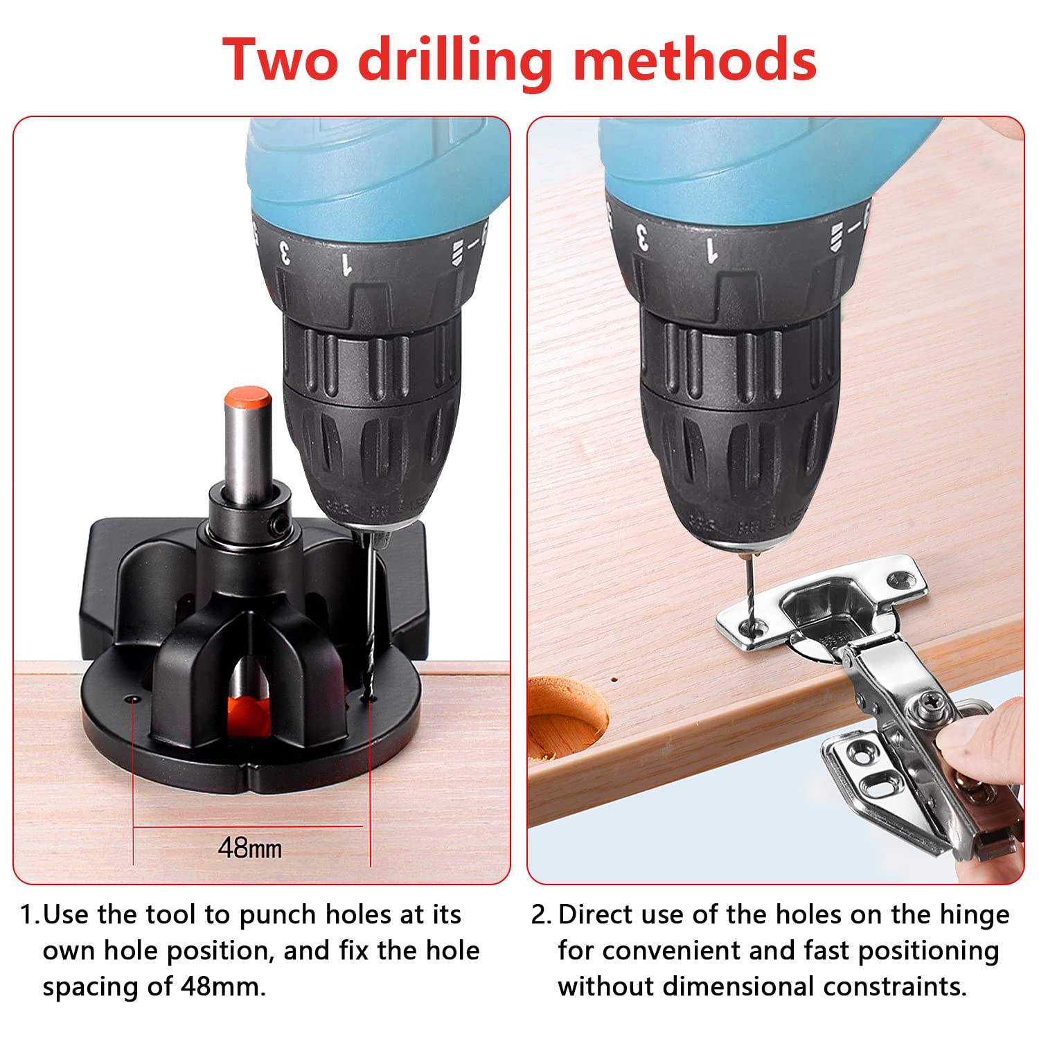 Concealed Positioning Hinge Hole Punch, 35mm Door Hinge Jig with 2 Retaining Clips, High Precision Aluminum Alloy DIY Cabinet Hinge Jig, Adjustable Quick Punch Cabinet Hardware Jig