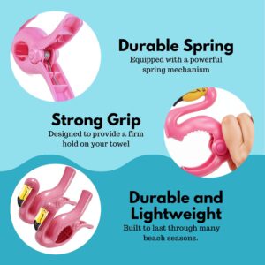 Performore 2 Pack of Flamingo Beach Towel Clips, Portable Towel Holder Clips, Secure Clips for Beach Chairs Deck Patio Pool Boat Cruise Lounge Chair Accessories (Pink)