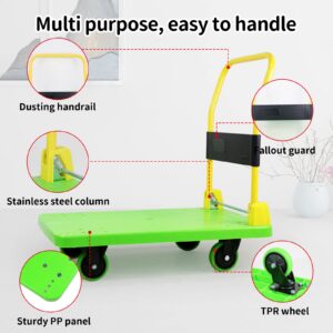 Uholan Service Cart Platform Truck, Heavy Duty 880LBS Plastic Utility Cart 35.2"x 23.4" Platform Cart Dolly Warehouse Moving Push Hand Truck,Heavy-Duty Utility Hand Truck（Green）