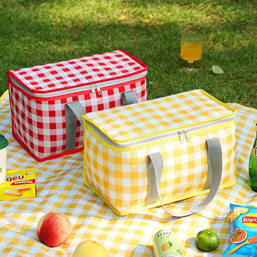 Insulated Picnic Bag Reusable,Beach Bag Cooler Bags, Cooler Bags with Zippered Top - Insulated Bag for Hot or Cold,Picnic,Beach,Food Delivery, Outdoor (13.8x7.9x7.9 in) (Red)