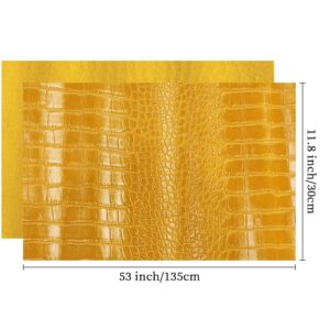 12" x 53" Glossy Embossed Crocodile Texture Faux Leather Roll Synthetic Leather Crafts Fabric for Wallets Keychains Handbags Making Sewing Crafts Material (Yellow)