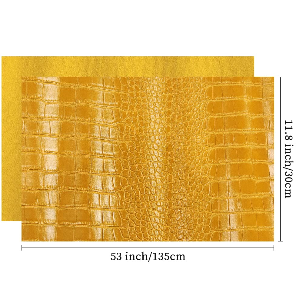 12" x 53" Glossy Embossed Crocodile Texture Faux Leather Roll Synthetic Leather Crafts Fabric for Wallets Keychains Handbags Making Sewing Crafts Material (Yellow)