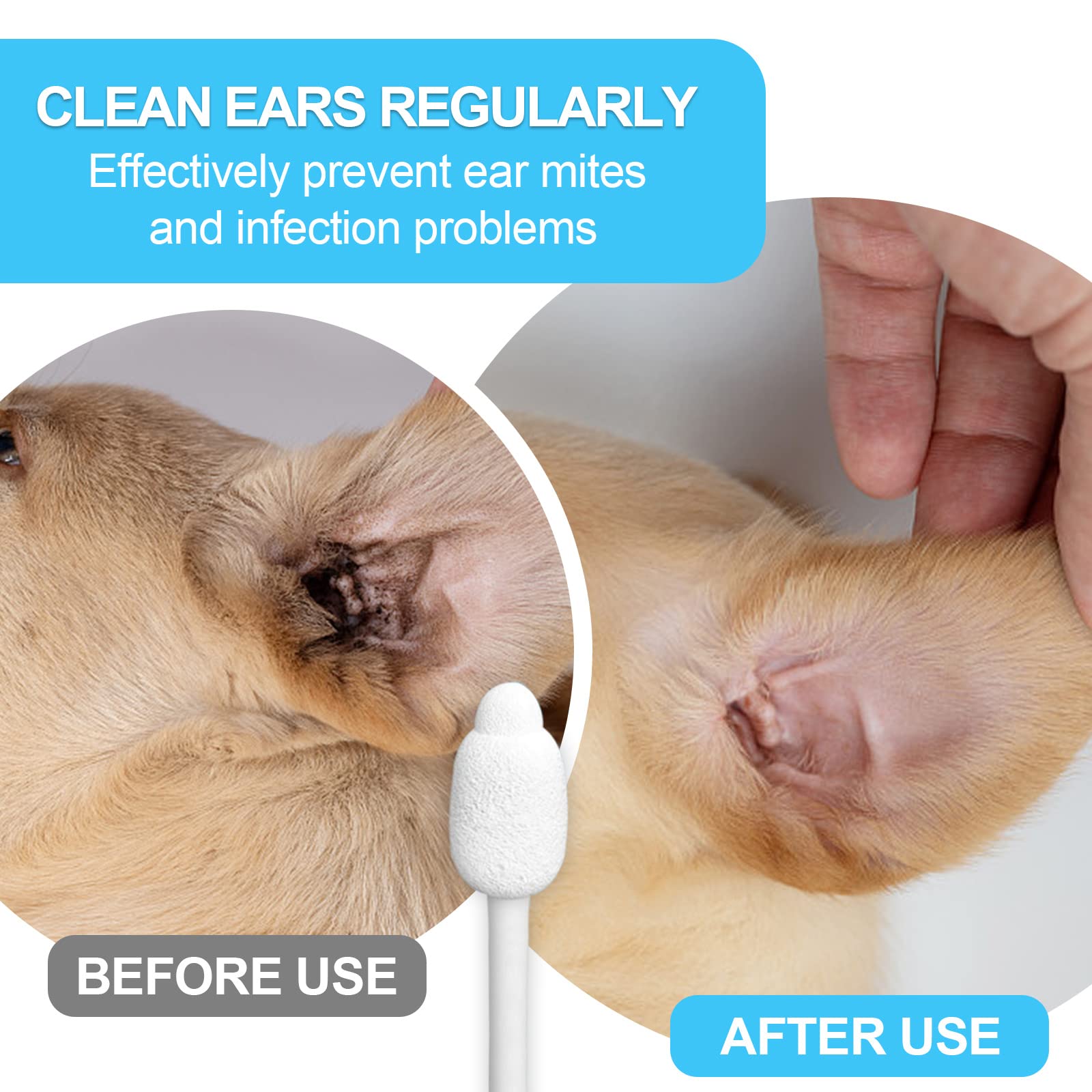 Dog Ear Cleaner dog ear infection treatment Gourd-shaped swabs prevent accidental injury to the ear canal for safer cleaning of your pet's ears. Specifically designed for dogs and cats, L 56 Pcs