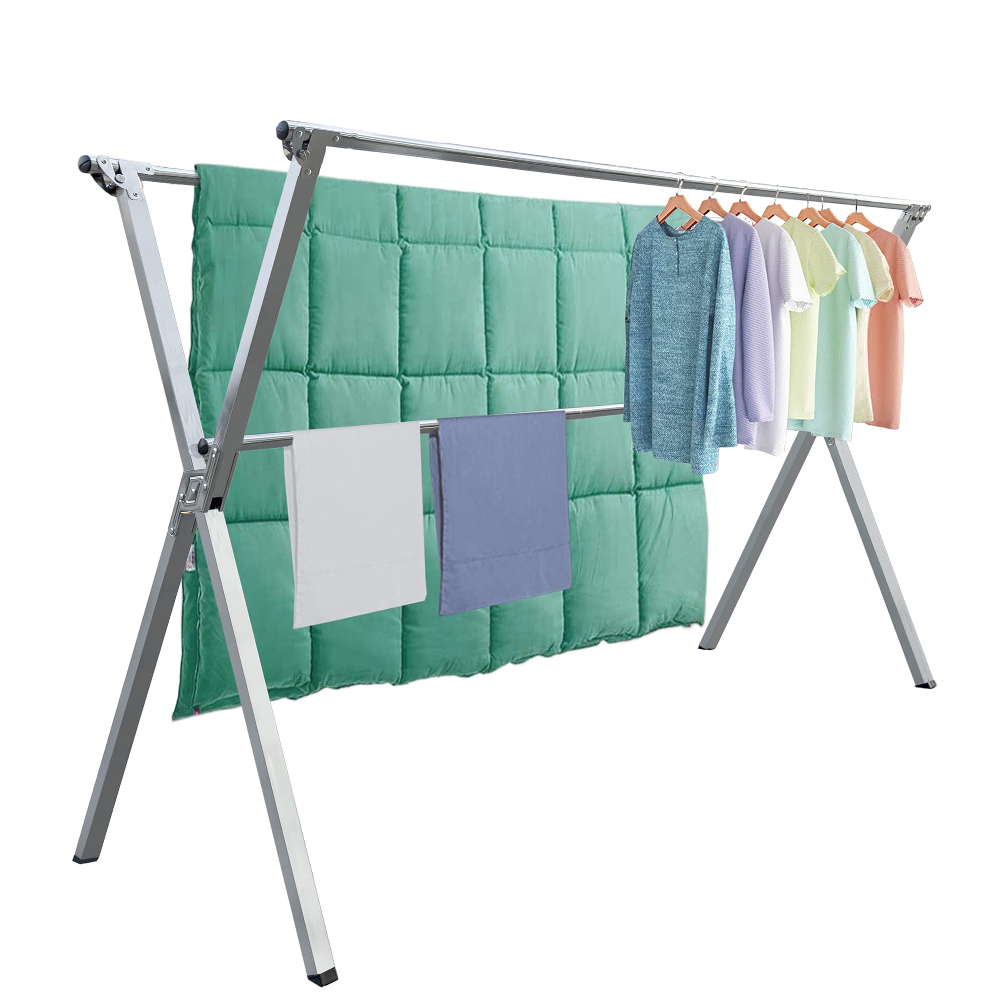 AZHZOLSK Clothes Drying Racks Outdoor, Updated Version,Stainless Steel Laundry Drying Rack for Indoor Outdoor and The Balcony,Length Adjustable Saves Space,with Windproof Hooks