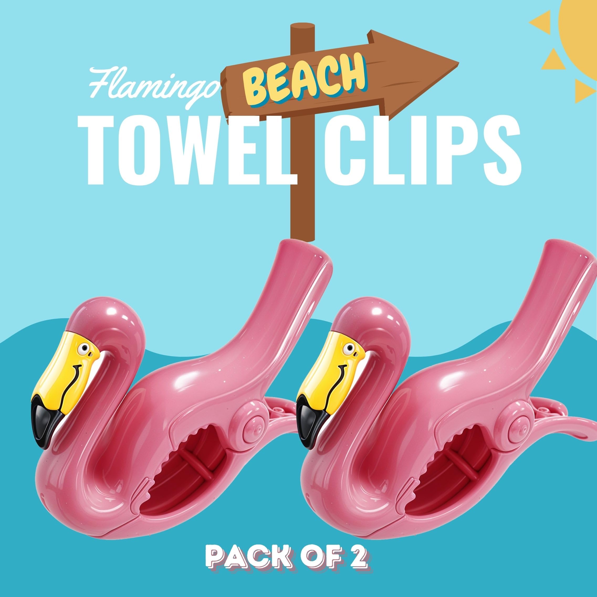 Performore 2 Pack of Flamingo Beach Towel Clips, Portable Towel Holder Clips, Secure Clips for Beach Chairs Deck Patio Pool Boat Cruise Lounge Chair Accessories (Pink)