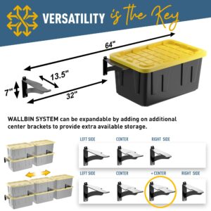 Koova Wall Mounted Tote Rack Storage System, Fits 27-Gallon Black and Yellow Commander Style Bins, Wall Mount Bracket Shelves for Garage Organization, Heavy Duty Steel, Made in USA (2-Piece Set)