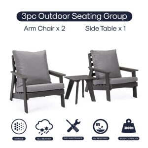 Inspired Home Estefany Outdoor - 3Pc Seating Group | Strong & Durable | Fade Proof with Washable Cushions | Dark Gray