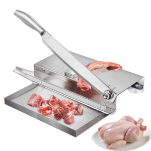 meat slicer bone cutter 20in，manual ribs chopper for chicken fish or beef，stainless steel frozen meat slicer with food tray