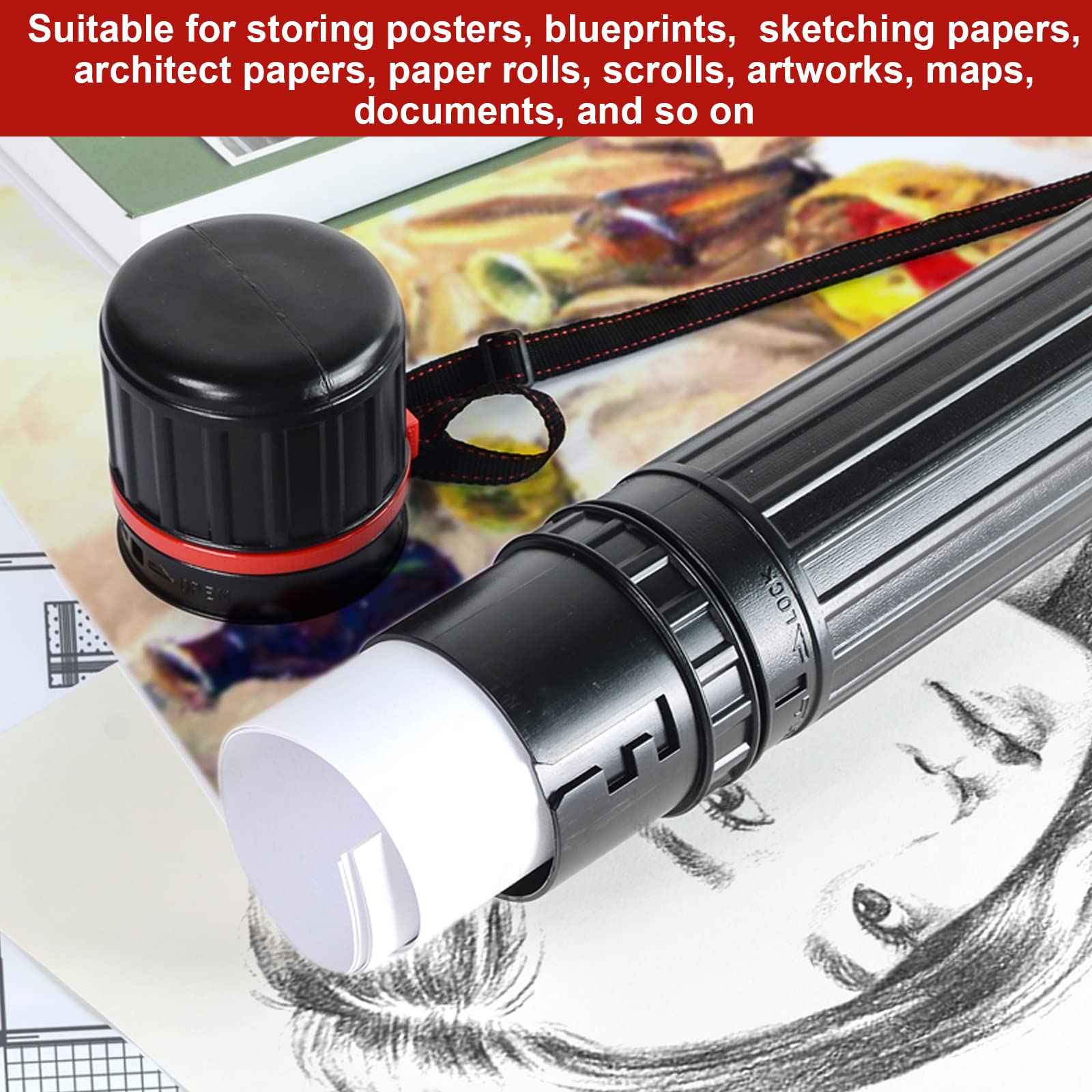 FVIEXE 2PCS Poster Tube, Small Poster Tube with Strap, Art & Poster Storage Transport Tubes, Carry Document, Blueprint, Drawing and Artwork, Round Poster Holder Tube Cases Expand from 17.5 to 28 Inch