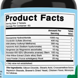 Vitamatic Maximum Strength Joint & Hip Health Supplement for Dogs - 120 Chicken Flavored Tablets - Made with: Glucosamine, Chondroitin, MSM, Hyaluronic Acid, Manganese, Bromelain. White Willow & Yucca