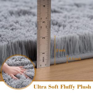 Fosirug Rugs for Bedroom Long Plush 2x6 Feet Runner Rug for Living Room Ultra Soft Shaggy Carpet for Christmas Home Decor Fluffy Mat Faux Fur Rug for Bedside Nursery Kids Room College Drom, Grey