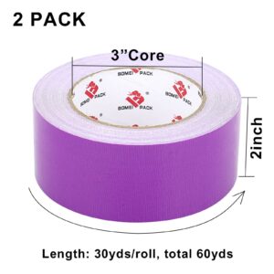 BOMEI PACK 2 Pack Purple Duct Tape Heavy Duty,9 Mil Thickness,2 Inches x 30 Yards,Strong Industrial Strength,Flexible,No Residue,Waterproof and Tear by Hand,Multi-Use for Indoor & Outdoor Repairs