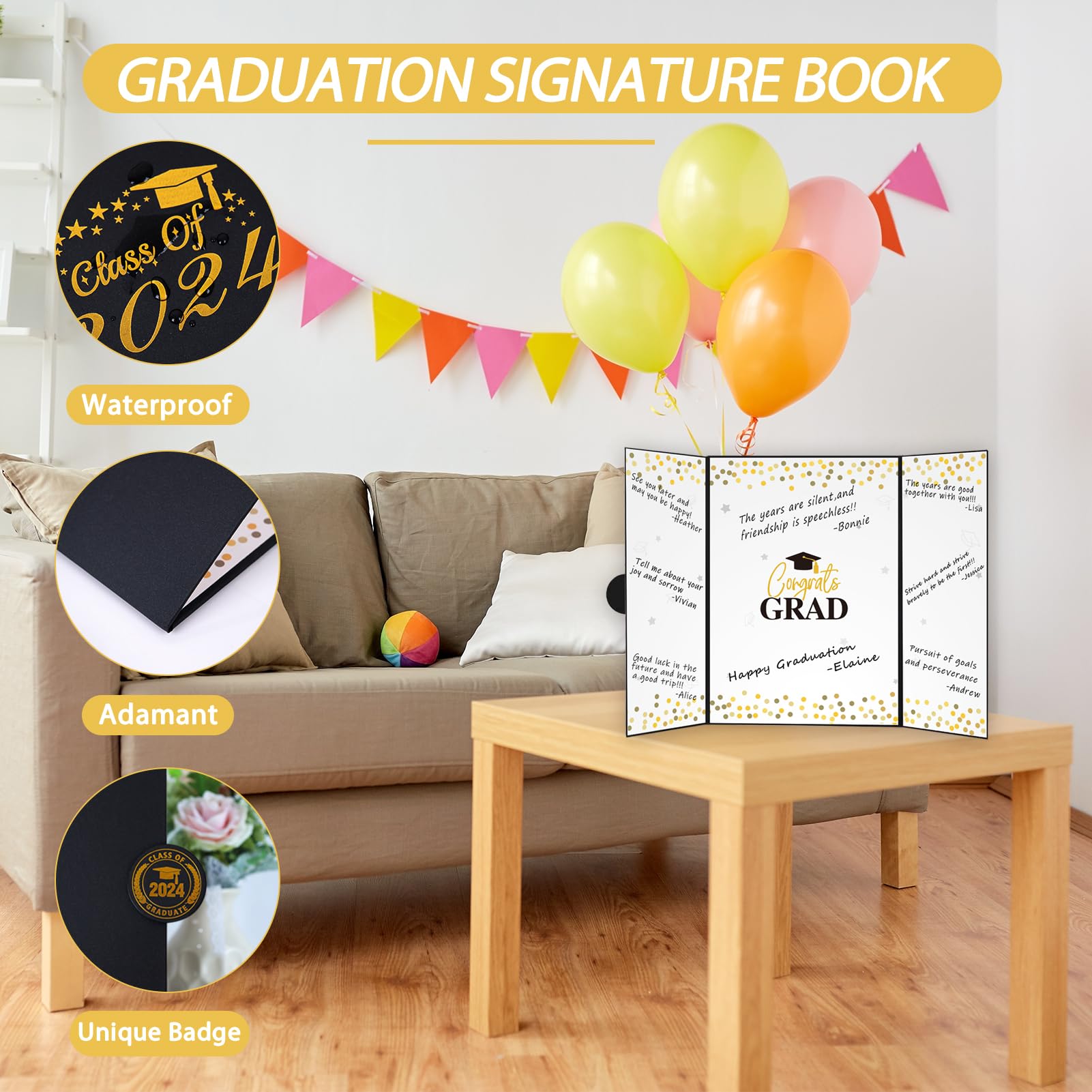 Vlipoeasn 2024 Graduation Guest Book Alternative Signature Congrats Certificate Black Gold Class of 2024 Graduation Party Supplies Guest Book for College High School Unique Graduation Gift for Friends