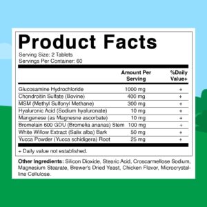 Vitamatic Maximum Strength Joint & Hip Health Supplement for Dogs - 120 Chicken Flavored Tablets - Made with: Glucosamine, Chondroitin, MSM, Hyaluronic Acid, Manganese, Bromelain. White Willow & Yucca