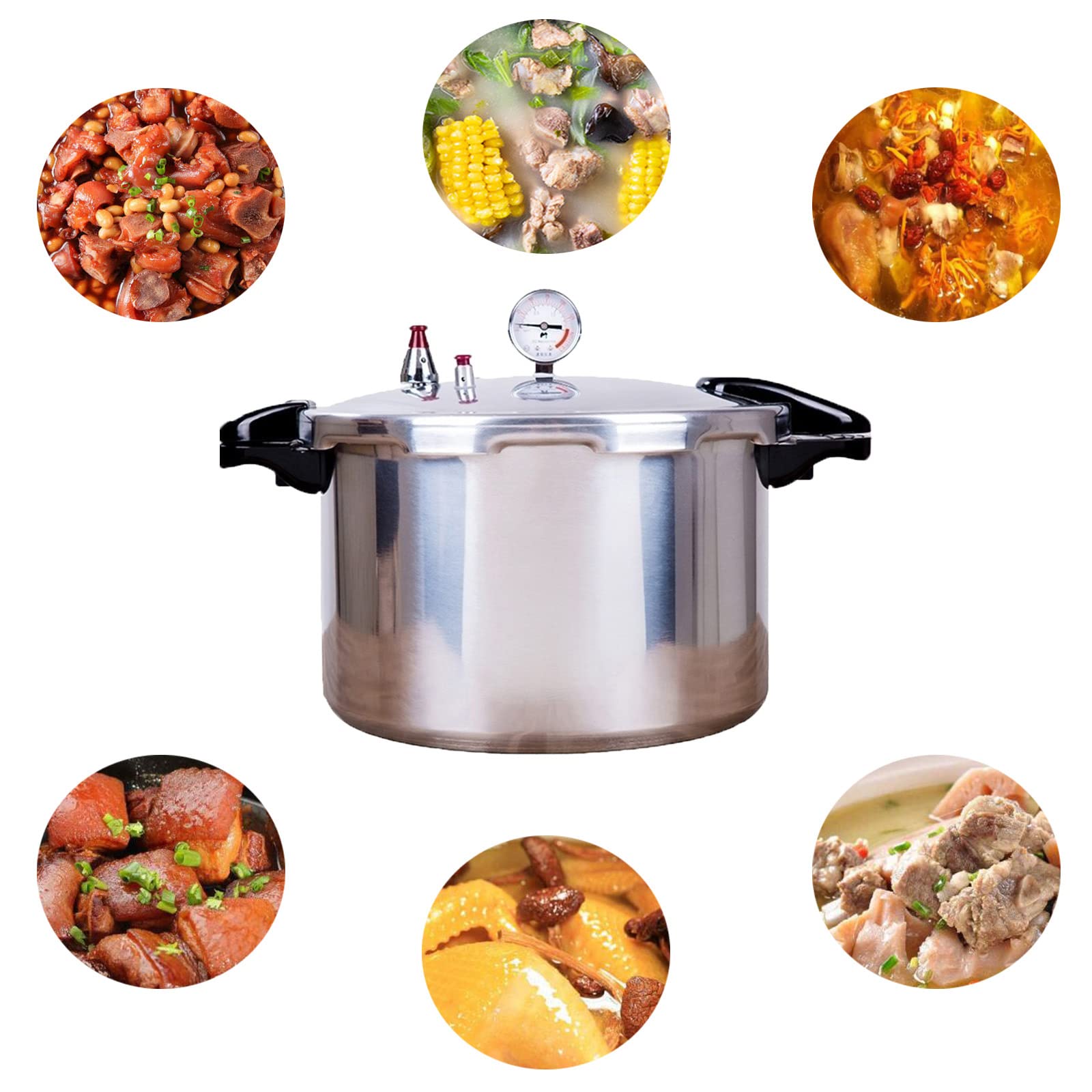 GHKWXUE 15quart High capacity pressure cookers with cooking rack canning canner gauge Explosion proof safety valve Extra-large size great for big jobs,Compatible:natural gas-open flame,silver,(NH-31)