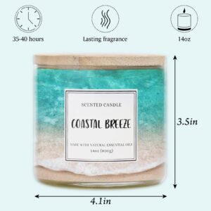 Candle Coastal Breeze Scented Candle, Natural Soy Wax with 3 Wicks Large Candle, Up to 40 Hours Burning Time,14 oz Candle Gift for Women and Men