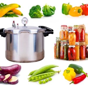 GHKWXUE 15quart High capacity pressure cookers with cooking rack canning canner gauge Explosion proof safety valve Extra-large size great for big jobs,Compatible:natural gas-open flame,silver,(NH-31)