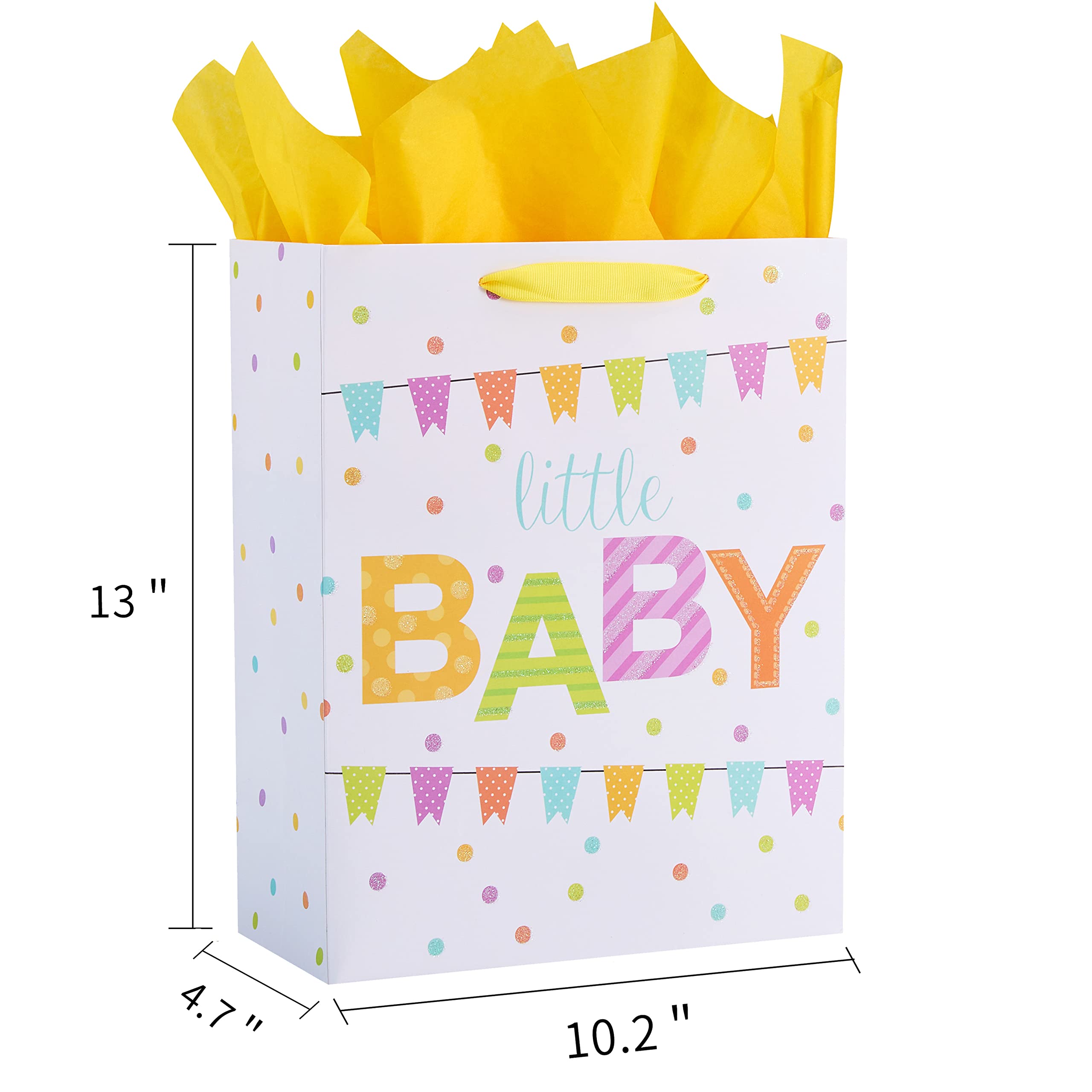 SUNCOLOR 13" Large Gift Bag for Baby Shower With Tissue Paper(little BABY)