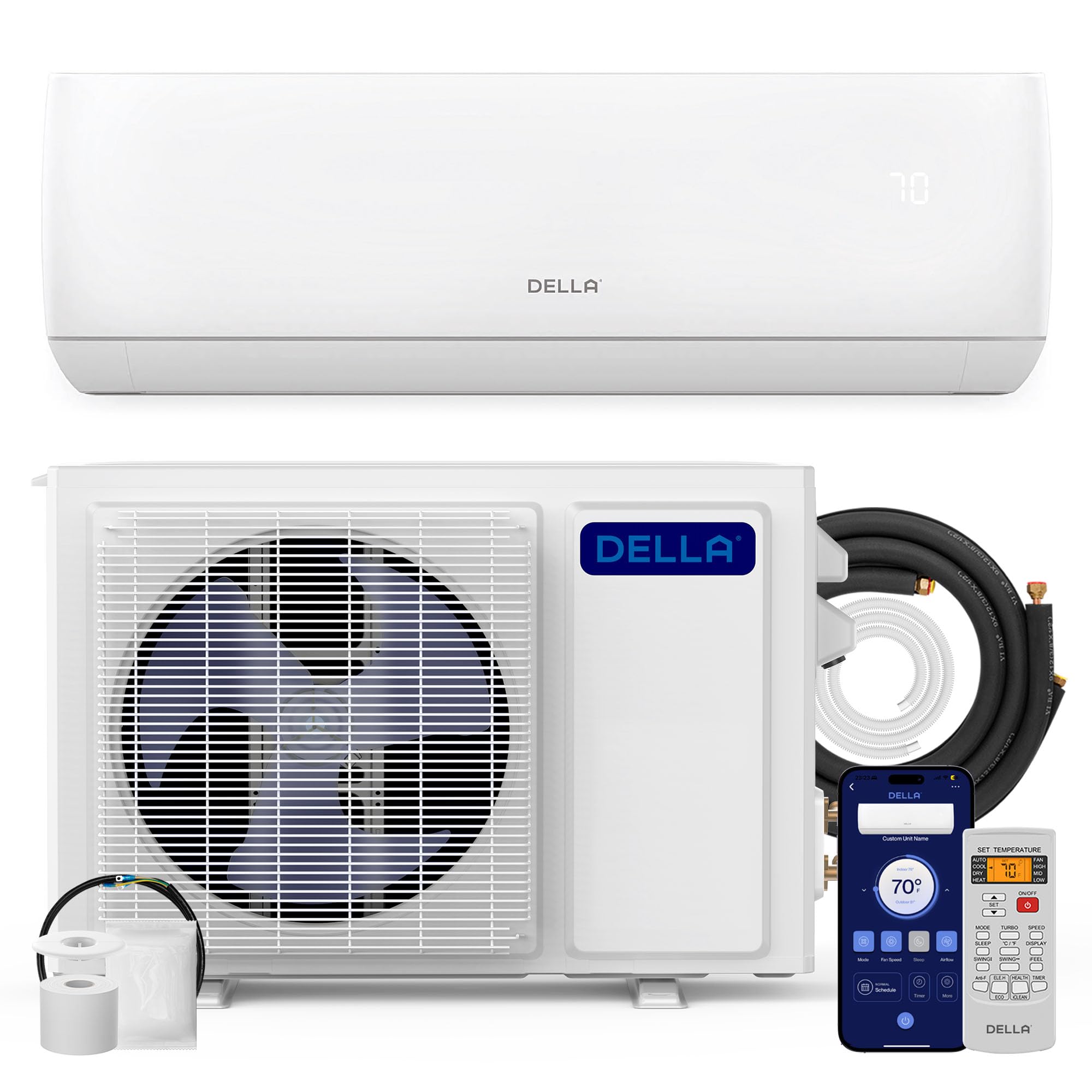 DELLA Motto Series 18000 BTU Wifi Enabled Mini Split 19 SEER2 Cools Up to 1000 Sq.Ft, 208-230V, Works with Alexa, Air Conditioner & Heater with Pre-Charged Heat Pump (R32 Refrigerant)