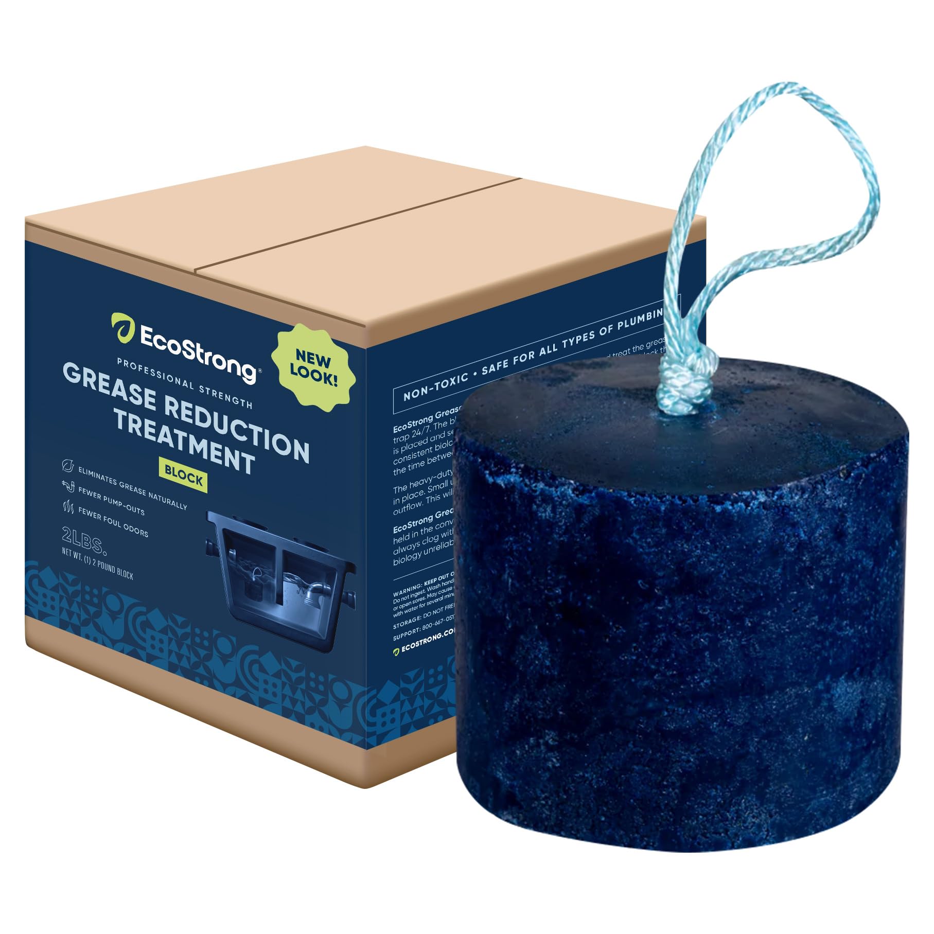 Eco Strong Commercial Grease Trap Treatment | Interceptor Grease Cleaner | Drop In Microbial Block Continually Digests Fats & Eliminate Odors (2 lbs)