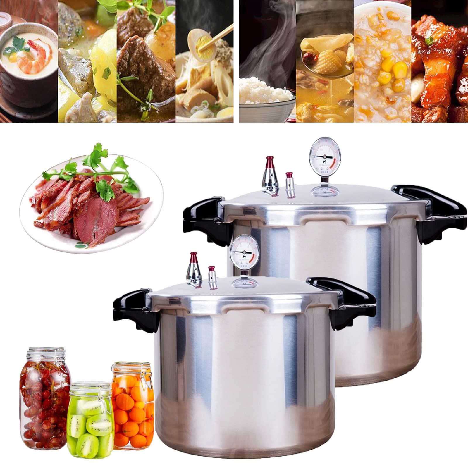 GHKWXUE 15quart High capacity pressure cookers with cooking rack canning canner gauge Explosion proof safety valve Extra-large size great for big jobs,Compatible:natural gas-open flame,silver,(NH-31)