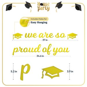 HOUSE OF PARTY We Are So Proud of You Graduation Banner 2024-6 Feet | Shiny Gold Congratulations Banner for Graduation Decorations Class of 2024 | Congrats Grad Banner for Graduation Party Decor